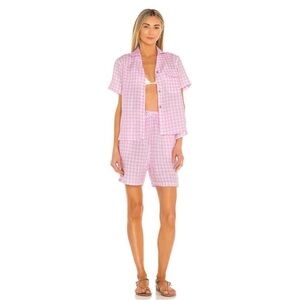 Frankies Bikinis Lou Gingham Shorts 100% Linen Pink size Medium